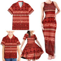 Fiji Marau na Kerisimasi Family Matching Tank Maxi Dress and Hawaiian Shirt Red Tapa Masi Inspired Christmas - Polynesian Pride