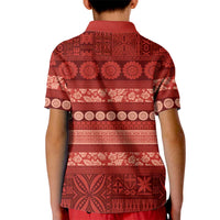 Fiji Marau na Kerisimasi Kid Polo Shirt Red Tapa Masi Inspired Christmas - Polynesian Pride