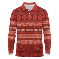 Fiji Marau na Kerisimasi Long Sleeve Polo Shirt Red Tapa Masi Inspired Christmas - Polynesian Pride