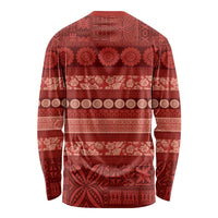 Fiji Marau na Kerisimasi Long Sleeve Shirt Red Tapa Masi Inspired Christmas - Polynesian Pride