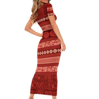 Fiji Marau na Kerisimasi Short Sleeve Bodycon Dress Red Tapa Masi Inspired Christmas LT9 - Polynesian Pride