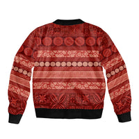 Fiji Marau na Kerisimasi Sleeve Zip Bomber Jacket Red Tapa Masi Inspired Christmas - Polynesian Pride