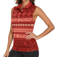 Fiji Marau na Kerisimasi Women Sleeveless Polo Shirt Red Tapa Masi Inspired Christmas - Polynesian Pride