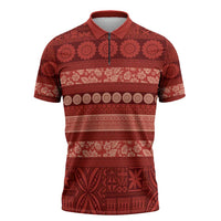 Fiji Marau na Kerisimasi Zipper Polo Shirt Red Tapa Masi Inspired Christmas LT9 Red - Polynesian Pride