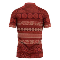 Fiji Marau na Kerisimasi Zipper Polo Shirt Red Tapa Masi Inspired Christmas - Polynesian Pride