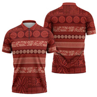 Fiji Marau na Kerisimasi Zipper Polo Shirt Red Tapa Masi Inspired Christmas LT9 - Polynesian Pride