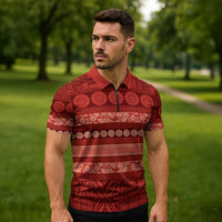 Fiji Marau na Kerisimasi Zipper Polo Shirt Red Tapa Masi Inspired Christmas LT9 - Polynesian Pride