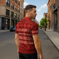 Fiji Marau na Kerisimasi Zipper Polo Shirt Red Tapa Masi Inspired Christmas LT9 - Polynesian Pride