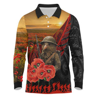 Maori Kiwi Soldier Fern Tattoo ANZAC Day Long Sleeve Polo Shirt Lest We Forget