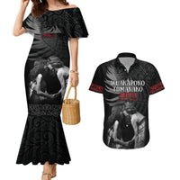 New Zealand Mother's Day Couples Matching Mermaid Dress and Hawaiian Shirt Maori Hongi Aroha Ahau Ki A Koe Mama LT9 Black - Polynesian Pride
