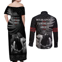 New Zealand Mother's Day Couples Matching Off Shoulder Maxi Dress and Long Sleeve Button Shirt Maori Hongi Aroha Ahau Ki A Koe Mama