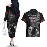 New Zealand Mother's Day Couples Matching Off The Shoulder Long Sleeve Dress and Hawaiian Shirt Maori Hongi Aroha Ahau Ki A Koe Mama