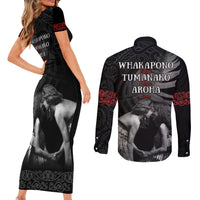 New Zealand Mother's Day Couples Matching Short Sleeve Bodycon Dress and Long Sleeve Button Shirt Maori Hongi Aroha Ahau Ki A Koe Mama