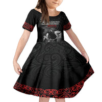 New Zealand Mother's Day Family Matching Tank Maxi Dress and Hawaiian Shirt Maori Hongi Aroha Ahau Ki A Koe Mama LT9 Daughter's Dress Black - Polynesian Pride