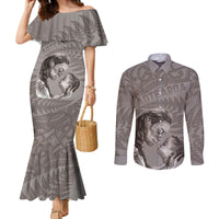 New Zealand Mother's Day Couples Matching Mermaid Dress and Long Sleeve Button Shirt Maori Mo Toku Mama Silver Fern