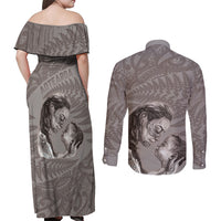 New Zealand Mother's Day Couples Matching Off Shoulder Maxi Dress and Long Sleeve Button Shirt Maori Mo Toku Mama Silver Fern