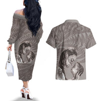 New Zealand Mother's Day Couples Matching Off The Shoulder Long Sleeve Dress and Hawaiian Shirt Maori Mo Toku Mama Silver Fern