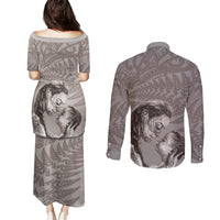 New Zealand Mother's Day Couples Matching Puletasi and Long Sleeve Button Shirt Maori Mo Toku Mama Silver Fern LT9 - Polynesian Pride