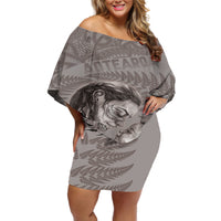 New Zealand Mother's Day Off Shoulder Short Dress Maori Mo Toku Mama Silver Fern LT9 Women Nude - Polynesian Pride