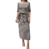 New Zealand Mother's Day Puletasi Maori Mo Toku Mama Silver Fern LT9 Long Dress Nude - Polynesian Pride