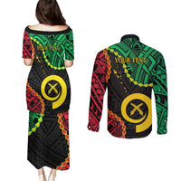 Personalised Vanuatu 44th Anniversary Couples Matching Puletasi and Long Sleeve Button Shirt Tugeta Yumi Selebretem Indipendens Dei LT9 - Polynesian Pride
