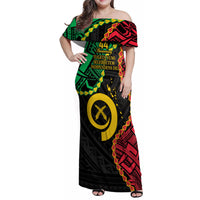Personalised Vanuatu 44th Anniversary Family Matching Off Shoulder Maxi Dress and Hawaiian Shirt Tugeta Yumi Selebretem Indipendens Dei