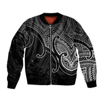Aotearoa Maori Koru Bomber Jacket Polynesian Pacific Tribal - Black LT9 Unisex Black - Polynesian Pride