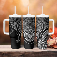 Aotearoa Maori Koru Tumbler With Handle Black Polynesian Pacific Tribal