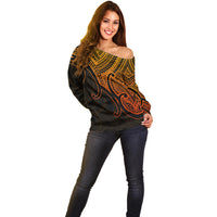 Aotearoa Maori Koru Off Shoulder Sweater Polynesian Pacific Tribal - Gold LT9 - Polynesian Pride