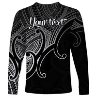 Custom Aotearoa Maori Koru Long Sleeve Shirt Polynesian Pacific Tribal - Black LT9 - Polynesian Pride