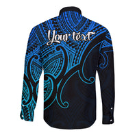 Custom Aotearoa Maori Koru Long Sleeve Button Shirt Polynesian Pacific Tribal - Blue LT9 - Polynesian Pride