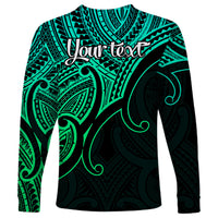 Custom Aotearoa Maori Koru Long Sleeve Shirt Polynesian Pacific Tribal - Green LT9 - Polynesian Pride