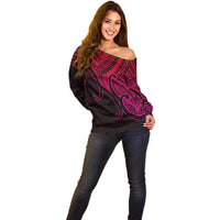 Custom Aotearoa Maori Koru Off Shoulder Sweater Polynesian Pacific Tribal - Pink LT9 - Polynesian Pride