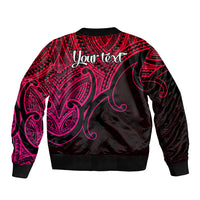 Custom Aotearoa Maori Koru Sleeve Zip Bomber Jacket Polynesian Pacific Tribal - Pink LT9 - Polynesian Pride