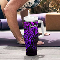 Personalised Aotearoa Papua Shell Tumbler With Handle Purple Polynesian Pacific Tribal