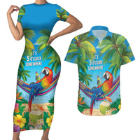 5 Oclock Somewhere Couples Matching Short Sleeve Bodycon Dress and Hawaiian Shirt Hawaii Parrots Cocktail Summer Beach Vibe - Polynesian Pride