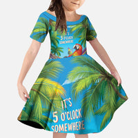 5 Oclock Somewhere Family Matching Long Sleeve Bodycon Dress and Hawaiian Shirt Hawaii Parrots Cocktail Summer Beach Vibe - Polynesian Pride