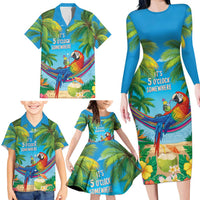 5 Oclock Somewhere Family Matching Long Sleeve Bodycon Dress and Hawaiian Shirt Hawaii Parrots Cocktail Summer Beach Vibe - Polynesian Pride