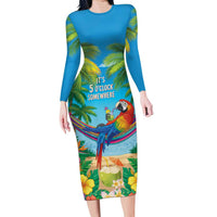 5 Oclock Somewhere Family Matching Long Sleeve Bodycon Dress and Hawaiian Shirt Hawaii Parrots Cocktail Summer Beach Vibe - Polynesian Pride