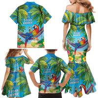5 Oclock Somewhere Family Matching Mermaid Dress and Hawaiian Shirt Hawaii Parrots Cocktail Summer Beach Vibe - Polynesian Pride