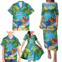 5 Oclock Somewhere Family Matching Puletasi and Hawaiian Shirt Hawaii Parrots Cocktail Summer Beach Vibe - Polynesian Pride