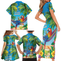 5 Oclock Somewhere Family Matching Short Sleeve Bodycon Dress and Hawaiian Shirt Hawaii Parrots Cocktail Summer Beach Vibe - Polynesian Pride