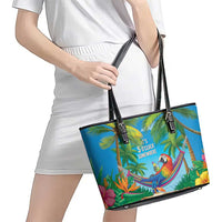 5 Oclock Somewhere Leather Tote Bag Hawaii Parrots Cocktail Summer Beach Vibe - Polynesian Pride