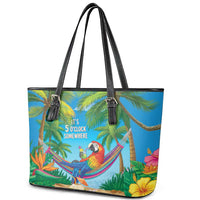 5 Oclock Somewhere Leather Tote Bag Hawaii Parrots Cocktail Summer Beach Vibe - Polynesian Pride