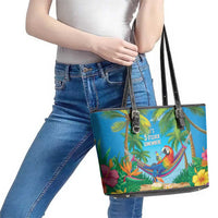 5 Oclock Somewhere Leather Tote Bag Hawaii Parrots Cocktail Summer Beach Vibe - Polynesian Pride