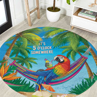 5 Oclock Somewhere Round Carpet Hawaii Parrots Cocktail Summer Beach Vibe - Polynesian Pride