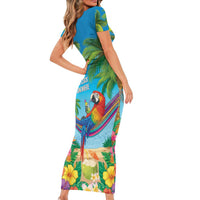 5 Oclock Somewhere Short Sleeve Bodycon Dress Hawaii Parrots Cocktail Summer Beach Vibe - Polynesian Pride