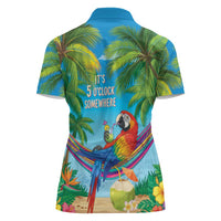 5 Oclock Somewhere Women Polo Shirt Hawaii Parrots Cocktail Summer Beach Vibe - Polynesian Pride