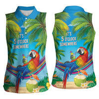 5 Oclock Somewhere Women Sleeveless Polo Shirt Hawaii Parrots Cocktail Summer Beach Vibe - Polynesian Pride