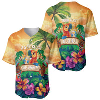 5 Oclock Somewhere Personalized Baseball Jersey Hawaii Parrots Plumeria Summer Vibe - Polynesian Pride